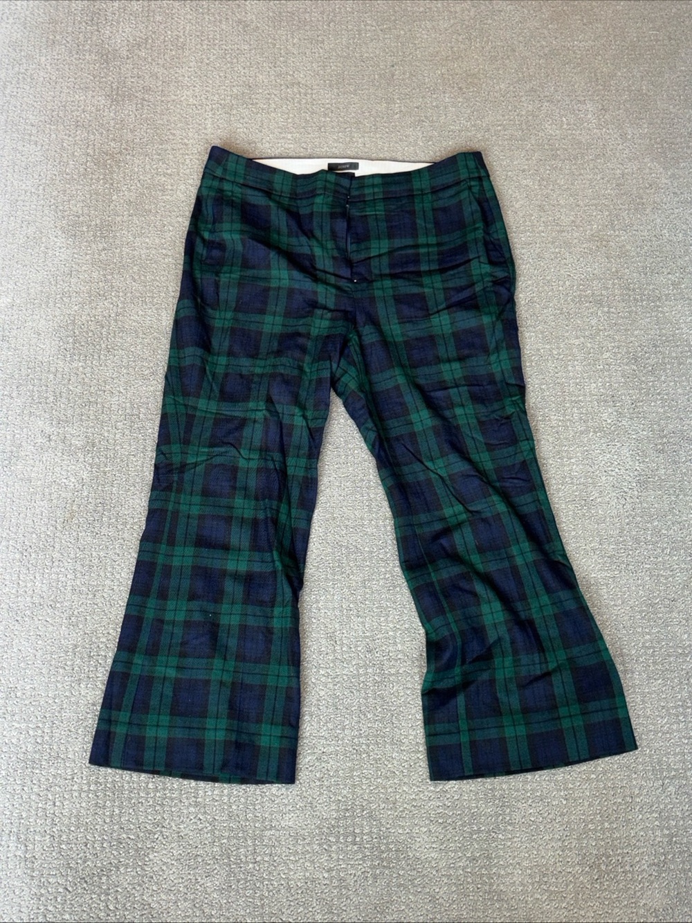 J Crew Green and Navy Plaid Wide-Leg Pants Womens Size 12